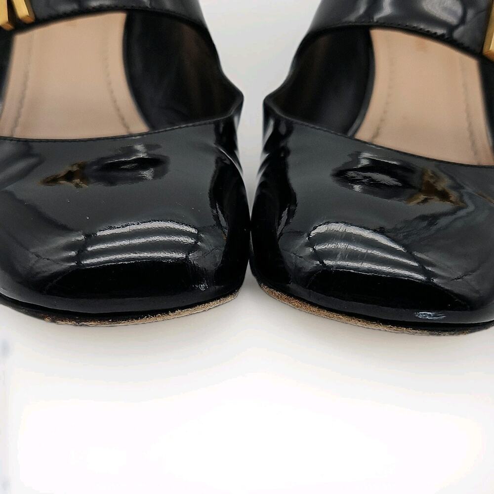 DIOR Baby D Mary Jane Ballet Pumps Black Patent Leather Gold Logo sz 39.5 - Picture 13 of 14
